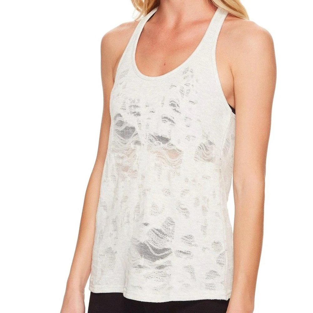 Women's ALO Yoga White Pure Distressed Racerback Tank Top S/M‎